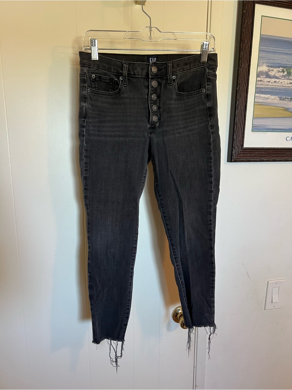 GAP Black High-Rise Button-Fly Cropped Skinny Jeans